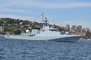 Thai offshore patrol vessel HTMS Krabi, moored in Sydney Harbour, Australia.