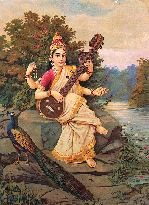 Saraswati, the Hindu goddess of all knowledge, music, arts and science, with her instrument, the veena.