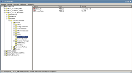 The REGEDIT application being used to edit Windows Registry data