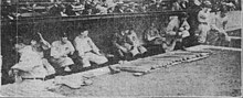 The replacement players in the Detroit dugout Replacement Tigers (May 18, 1912).jpg