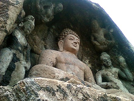 Stone seated Buddha at Bojjannakonda near Anakapalle