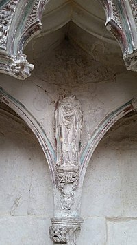 This statue in the Lady Chapel of Ely Cathedral was vandalized during the Reformation. S95ReformationDestructionEly.jpg