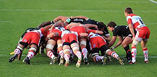 <span class="mw-page-title-main">Scrum (rugby)</span> Method of restarting play in rugby