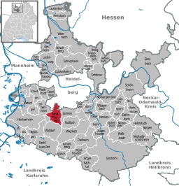 Läget för Sandhausen i Rhein-Neckar-Kreis