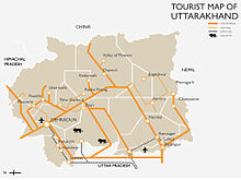 Schematic tourist map of Uttarakhand.