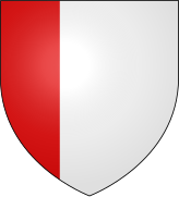 argent, a side / tierce gules (French: flanc dextre)