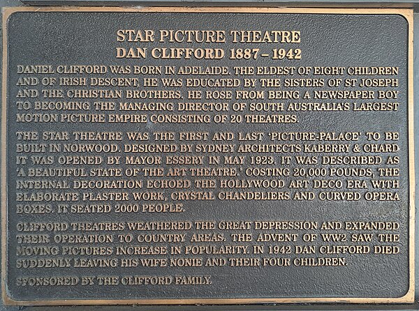 Star Theatre Norwood plaque