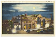 Postcard view of Terminal Station circa 1930 Terminal Station, at night, Macon, Georgia (8368122138).jpg