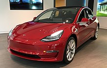 The Tesla Model 3 was the world's top selling plug-in car in 2018. Tesla Model 3 DCA 08 2018 0286.jpg