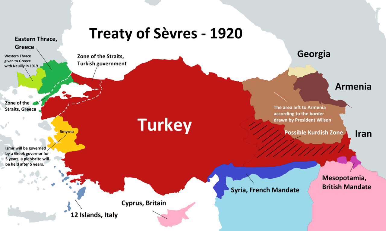      Terytorium Turcji Tereny oddane:      Armenii      Grecji      Francji      Wielkiej Brytanii      Włoch      Region autonomiczny, Izmir (Smyrna )