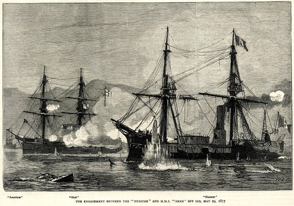 The engagement between HMS Shah and the Huascar off Ilo, 29 May 1877