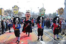 A Gugge (brass band) The guards "die Garden" marching in the Cortege of Basler Fasnacht 2024 3.jpg