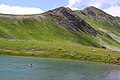 Tromexha/Trekufiri/Three borders peak 2366 m alt. between Kosovo, Albania nd Montenegro. Seen from Tropoja lake in Deçani mountains