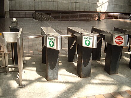 Turnstiles on the MBTA used for automated fare collection.