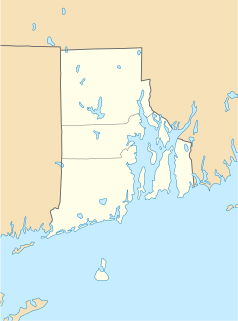 Mapa konturowa Rhode Island, blisko centrum na prawo znajduje się punkt z opisem „Newport”