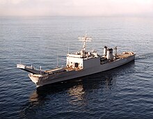 USS Bristol County (LST-1198) underway off the coast of Southern California on 13 November 1986 (6449820).jpg
