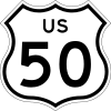 Современный дизайн знака автомагистрали США — белый щит на чёрном прямоугольнике. Калифорния является единственным штатом, сохранившим старый вариант непрямоугольной формы (справа).