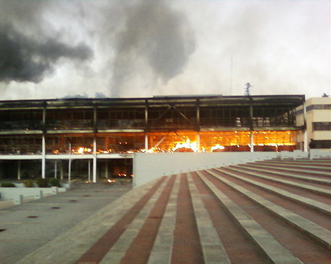 Fire in the University of Concepción, after the February earthquake.