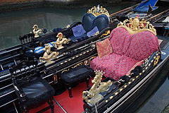 Gondolas in a Venice inner channel. Venice, Italy 2009