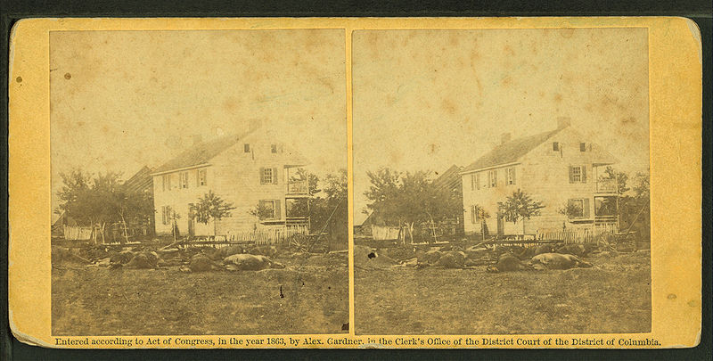 File:View around Abraham Trossel's house, near centre of battlefield of Gettysburg, by O'Sullivan, Timothy H., 1840-1882.jpg