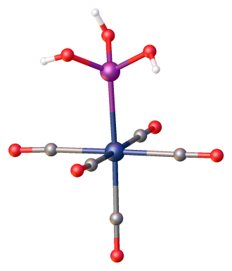 Structure of Mo(CO)5P(OH)3. WAJJOH.svg