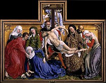 罗希尔·范德魏登的《耶稣卸下十字架（英语：The Descent from the Cross (van der Weyden)）》，220 × 262cm，约绘于1435年，1939年始藏，来自腓力二世的收藏[15]