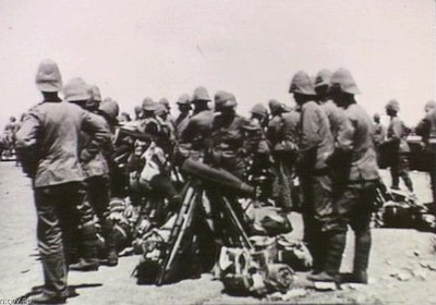 Men of the 2nd Wiltshire Regiment and Tasmanian Imperial Force along the Orange River c. 1900.