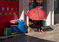 Image 406Women sitting under a red umbrella, Alameda Afonso Henriques, Lisbon, Portugal