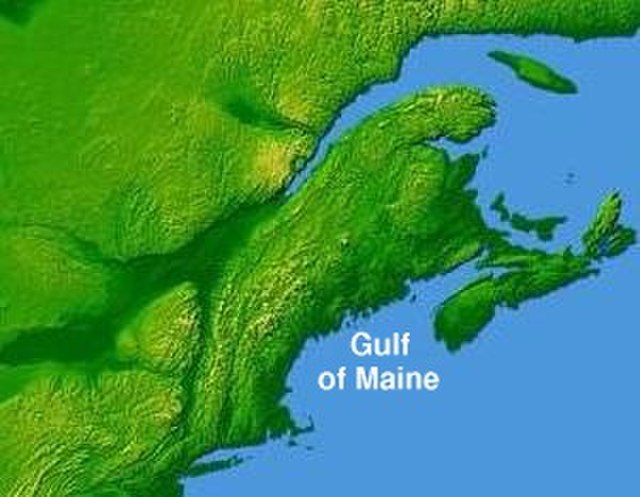 A number of states and provinces along the North American coast drain into the Gulf of Maine. Much of that region is depicted here.
