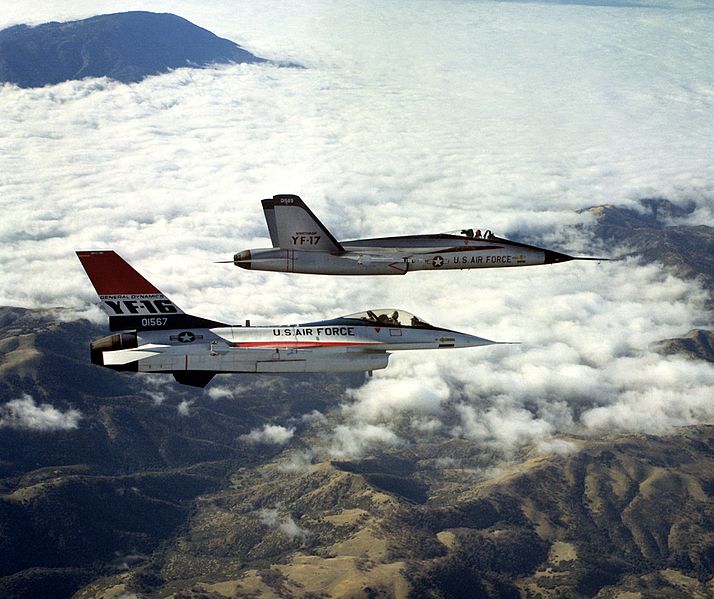 File:YF-16 and YF-17 in flight.jpg