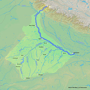 Kaart van die Yamuna-bekken in Asië.