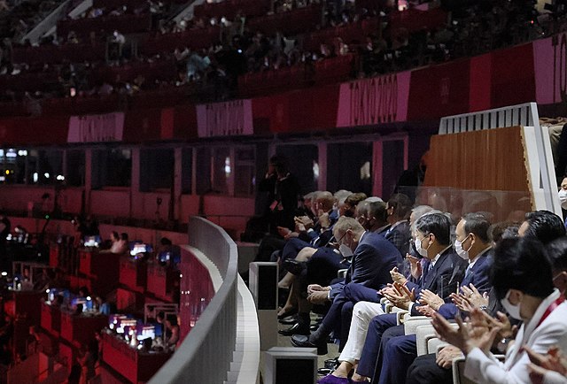 Emperor Naruhito and dignitaries in attendance (at Japan National Stadium on 23 July 2021)