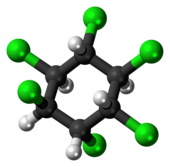 Kuličkový model molekuly alfa - (-) - hexachlorcyklohexanu