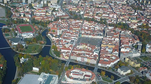 Het stadscentrum vanuit de lucht