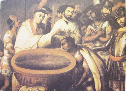 Ացտեկ ազնվականների մկրտությունը, XVI կամ XVII դարերի անհայտ նկարչի աշխատանք