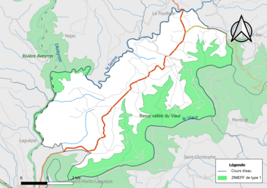 Carte des ZNIEFF de type 1 de la commune.