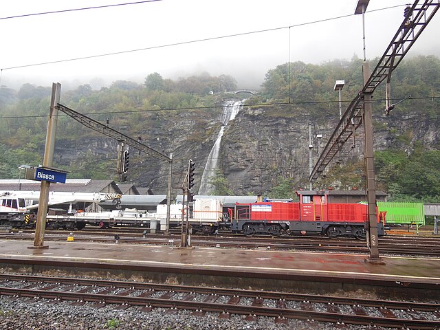 Station yard with waterfall