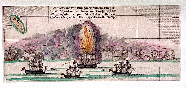 Charles Wager's Engagement with the Fleet of Spanish Men of War and Galleons off of Cartagena on 28 May 1708 1708 OS Wagers Action.jpg