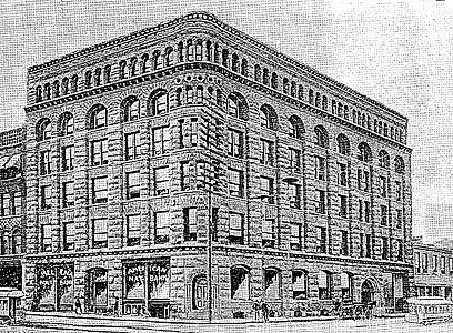 An 1891 image of the 1889 Power Building, named after magnate Thomas C. Power[121]