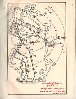 一張1914年地圖顯示當時BRT擴展計劃。與現時相比的主要差異在於使用了新的60街隧道而不皇后區大橋，曼哈頓側的布魯克林大橋連接線從未興建，以及若干路線最後興建的軌道數量比預期少