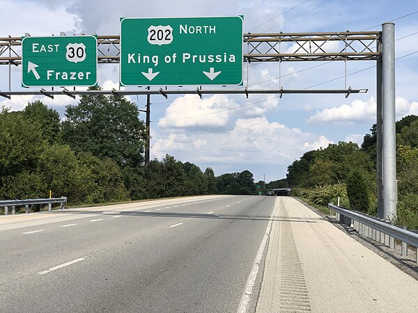 US 30 eastbound approaching US 202 in West Whiteland Township