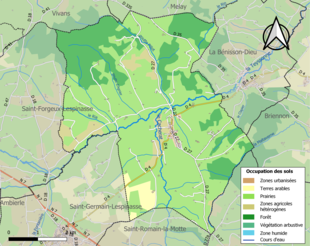 Barevná mapa znázorňující využití půdy.