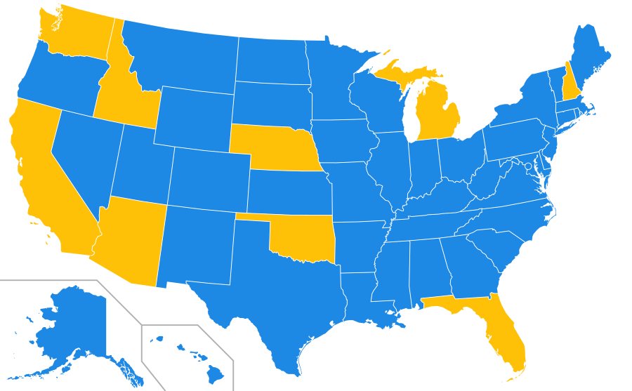 Legality of affirmative action in the United States by state .mw-parser-output .legend{page-break-inside:avoid;break-inside:avoid-column}.mw-parser-output .legend-color{display:inline-block;min-width:1.25em;height:1.25em;line-height:1.25;margin:1px 0;text-align:center;border:1px solid black;background-color:transparent;color:black}.mw-parser-output .legend-text{}  State bans affirmative action and other forms of selective employment   Affirmative action is legal