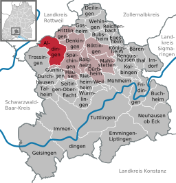 Läget för Aldingen i Landkreis Tuttlingen