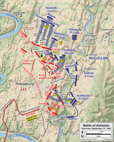 map showing overview with Union on east side and Confederates on west side