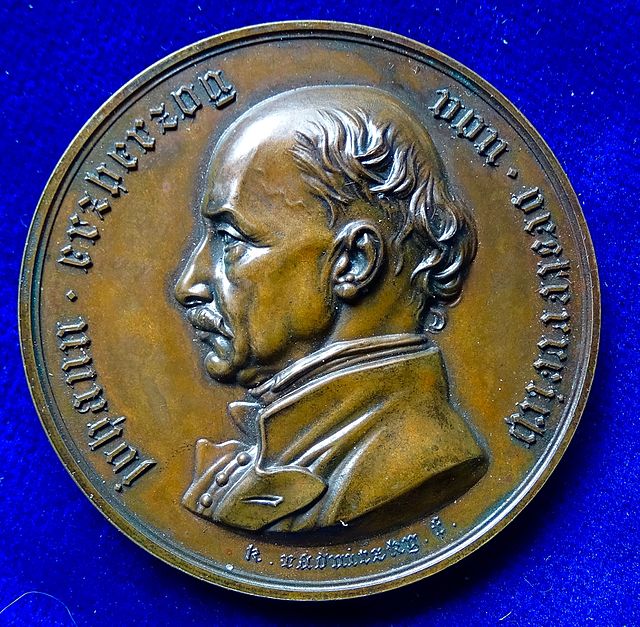 Election of Erzherzog Johann von Österreich 1848 as Imperial Regent (Reichsverweser) by the Frankfurt Parliament. Medal by Karl Radnitzky, obverse.