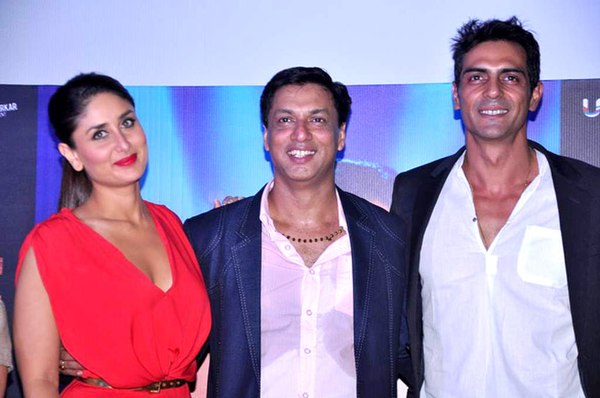 Rampal (right) with co-star Kareena Kapoor and director Madhur Bhandarkar during the launch of the film Heroine in 2012