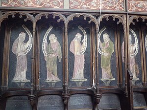 Astley church choir stall frescoes