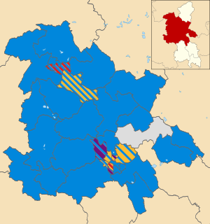 Map of the results of the 2015 Aylesbury Vale council election. Conservatives in blue, Liberal Democrats in yellow, UK Independence Party in purple, Labour in red and Independents in grey. Aylesbury Vale UK local election 2015 map.svg