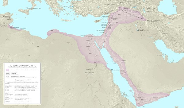 Ayyubid Sultanate of Egypt (in pink) at the death of Saladin in 1193